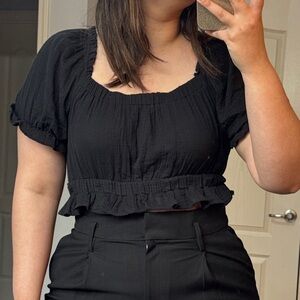 Cotton On Black Ruffled Crop Top